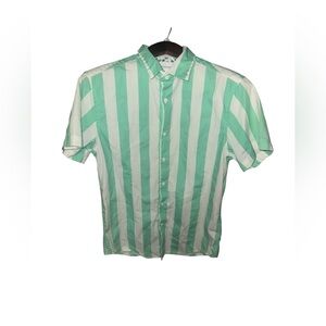 Denim & Flower Mint and White Striped Casual Shirt Size Small Preppy Retro Top